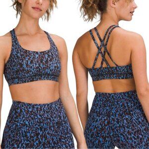 Lululemon Energy Bra *Medium Support Size 4 B–D Cups Leopard Camo Blue Nile